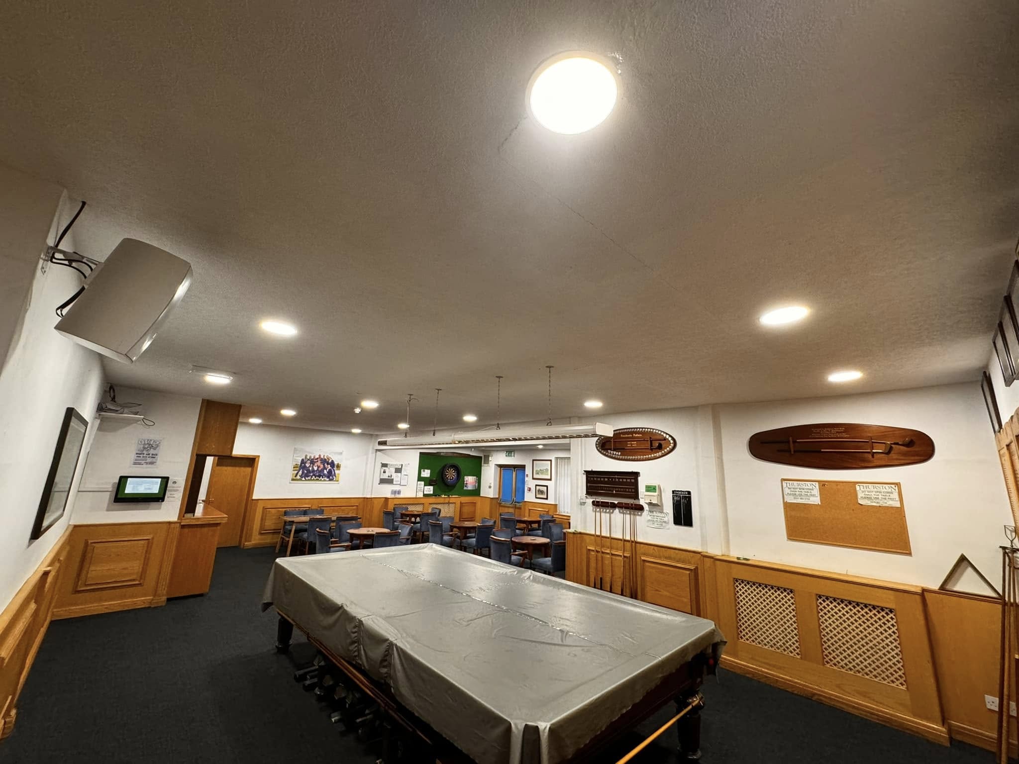 LED fitting installed in golf club ceiling