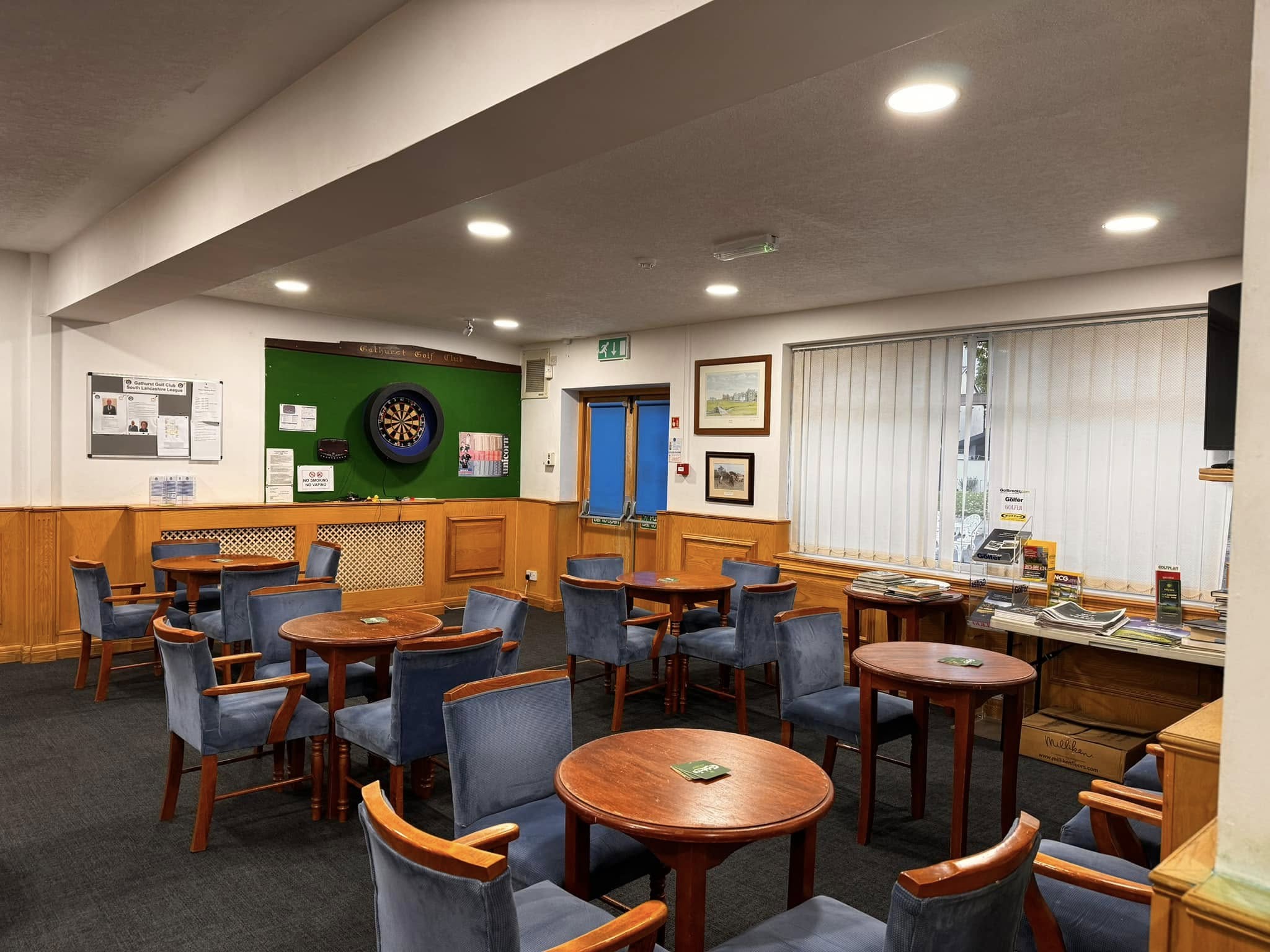 Gathurst Golf Club lounge and bar area with new LED downlights installed by Matrix FSE