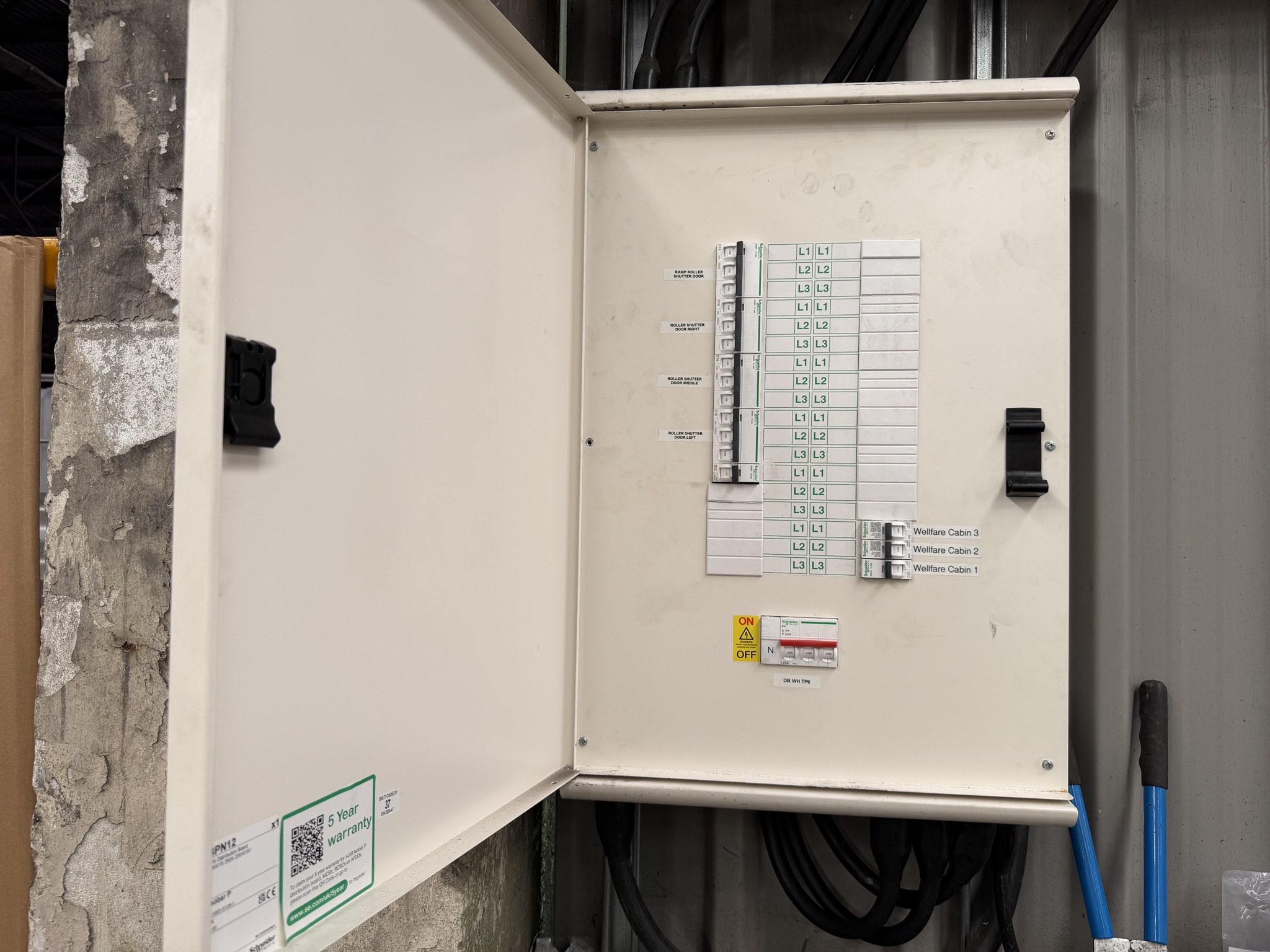 Completed electrical installation for welfare cabins at Recycling Lives, Preston