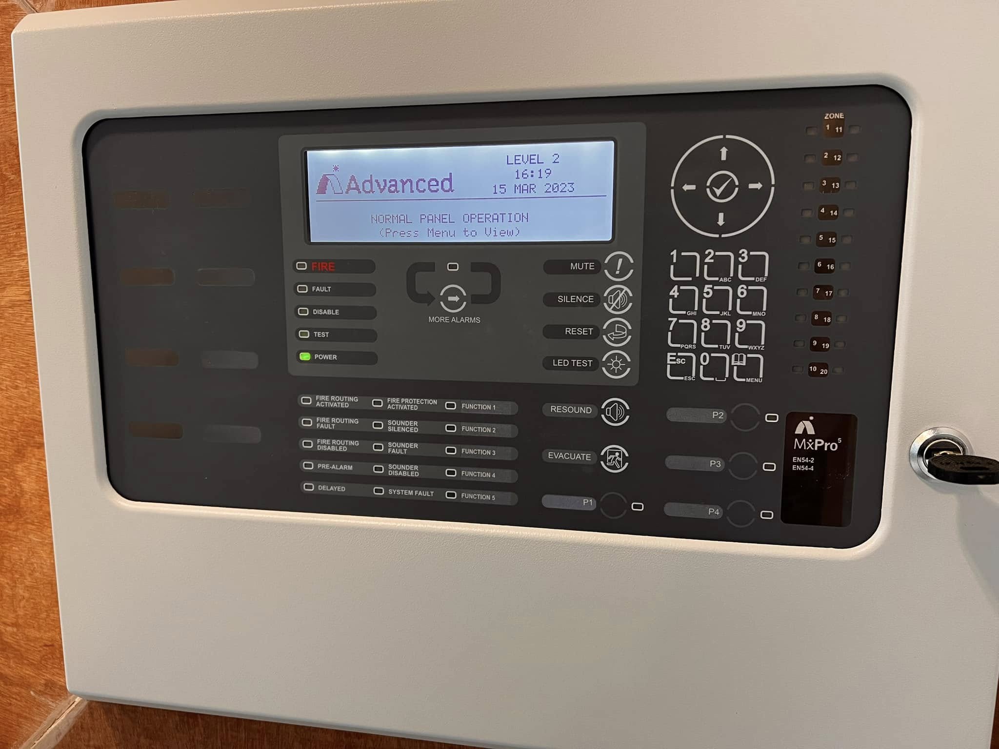 Advanced MxPro addressable fire alarm panel installed and operational by Matrix FSE